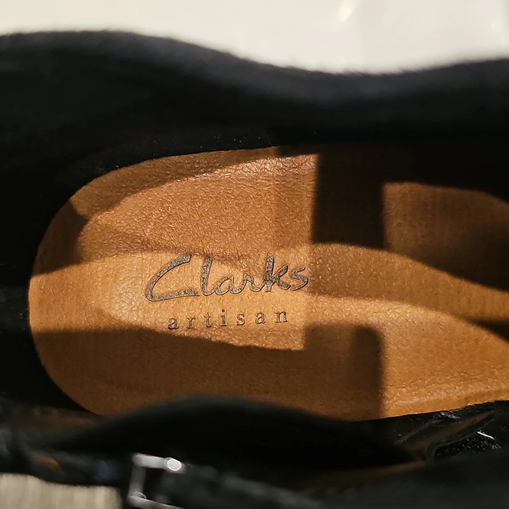 CLARKS Artisan Elegant Black Suede Ankle Booties